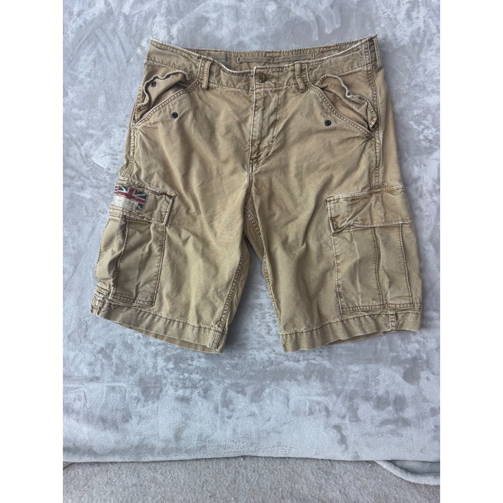Denim & Supply Ralph Lauren Mens Khaki Cargo Shorts Union Jack Patch Size 33